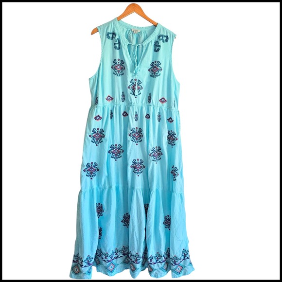 Sundance Blue Embroidered Boho Maxi Dress Sleeveless Summer Casual Plus XXL - Picture 3 of 14